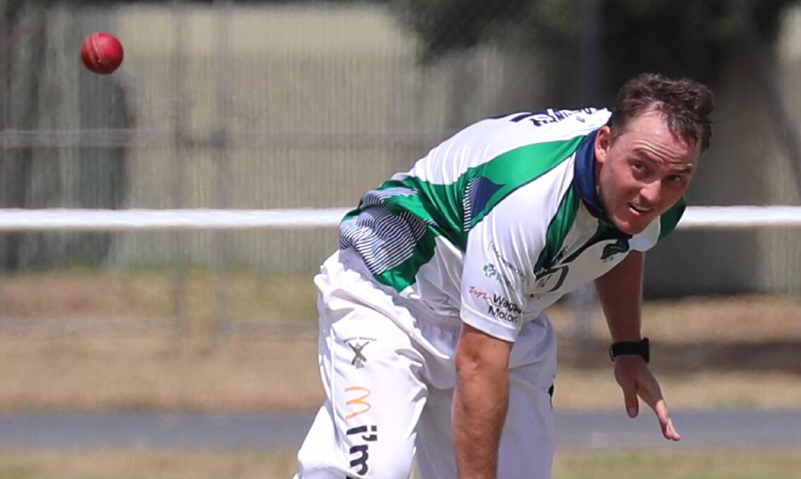 FIRING DOWN: Dean Crane picked up four second-innings wickets to claim 10 for the match in Wagga City's outright win over Lake Albert on Saturday. Picture: Les Smith