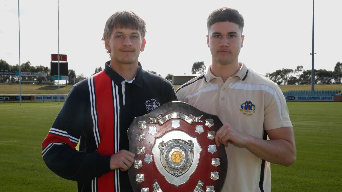 Kildare Catholic College captain Angus Williams and Kooringal High School counterpart Cody Wood are both looking to get their hands on the Hardy Shield on Monday. Picture by Tom Dennis