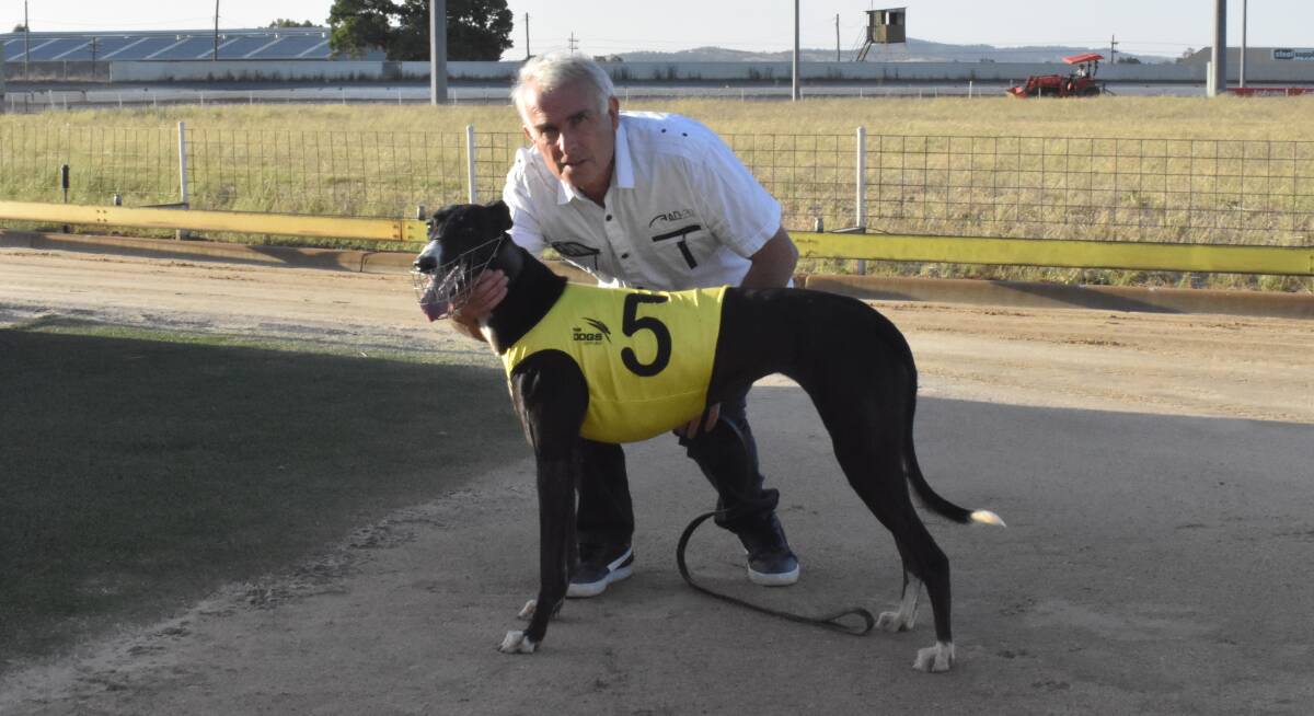 GOT A WIN: Wagga trainer Peter Dooner with Got A Group after she brought up her first win at start two in the first race at Wagga on Friday night. Picture: Courtney Rees