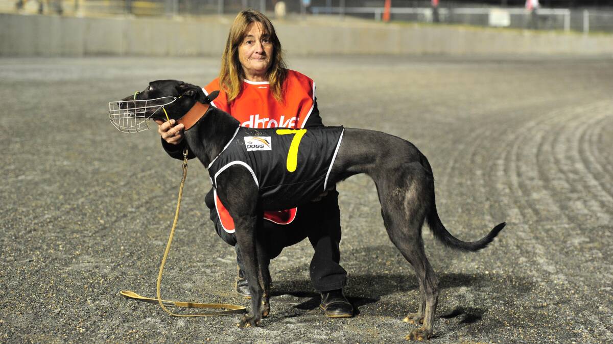 WINNING START: Temora trainer Cheryl Bradley with Rockstar Shantae after they combined to take out the first race at Wagga on Friday night. Picture: Kieren L Tilly.