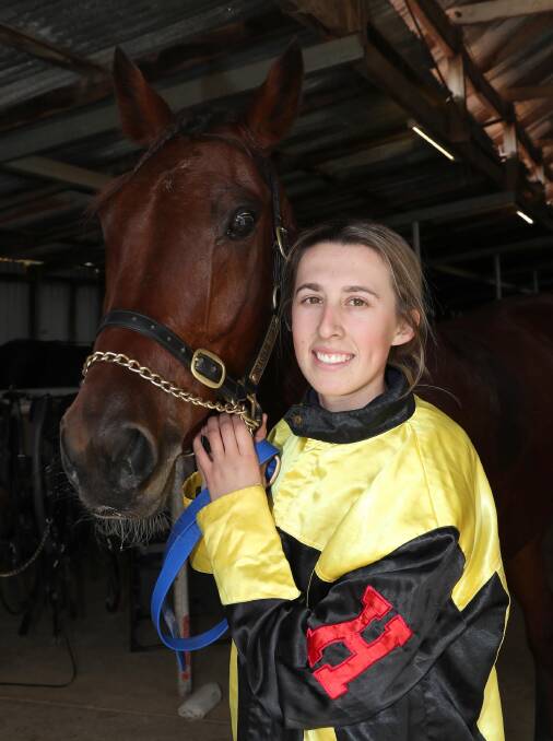 BIG MOMENT: Alanah Pitt celebrates after scoring her first with Lancelot Hall at Wagga on Friday. Picture: Les Smith