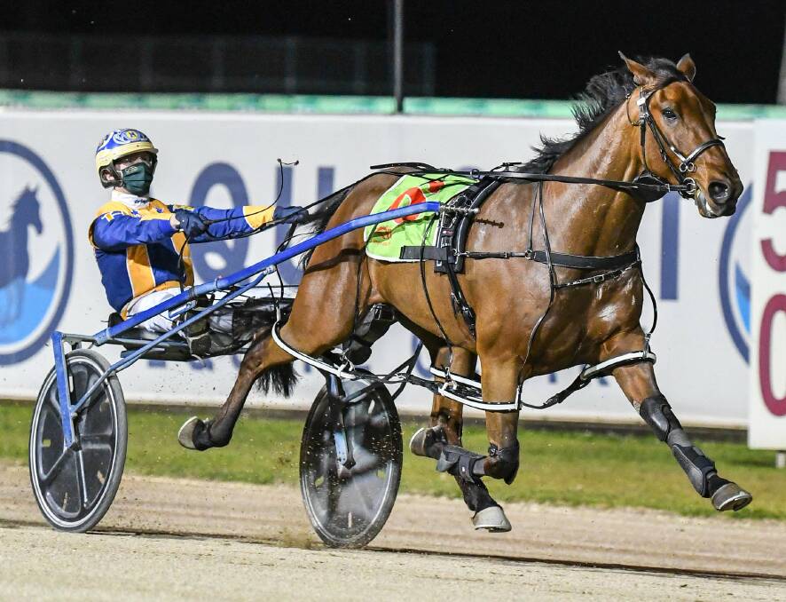 Cameron Hart drives Boncel Benjamin to victory in the group three feature at Menangle on Saturday.