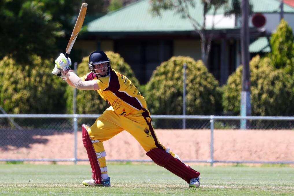 TOP SHOT: Sam Smith watches the ball off his bat after top scoring for Lake Albert in their win over Kooringal Colts on Saturday. Picture: Emma Hillier