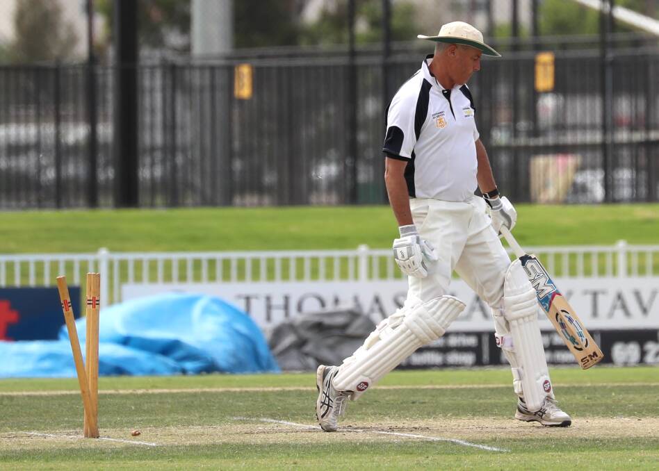 GOT HIM: John Stephens being bowled by Louis Grigg for a duck during Cootamundra's loss to Wagga in the Stribley Shield on Sunday. Picture: Les Smith