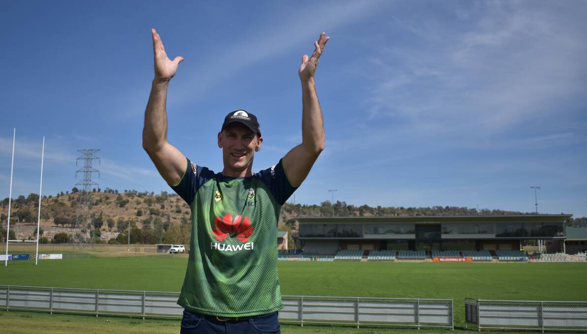 READY TO CLAP: David Barnhill will blow the Raiders Viking Horn and start the Viking clap when the Canberra Raiders play Penrith Panthers in a NRL game at Equex Centre in May. Picture: Courtney Rees