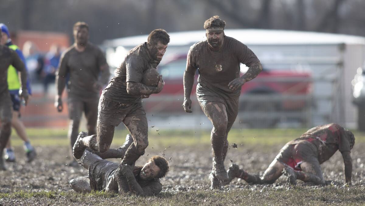 TOUGH GOING: Tumut co-coach Lachlan Bristow tried to make a break in their loss to Temora at Twickenham on Sunday. Picture: Madeline Begley