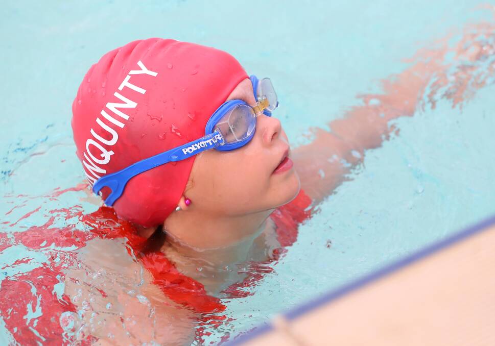 STROKE OF GOOD SPIRIT: Abbey Kate Evans, from Uranquinty Public School, was a one of the small schools' combined swimming carnival competitors at Oasis on Monday. Picture: Kieren L Tilly 