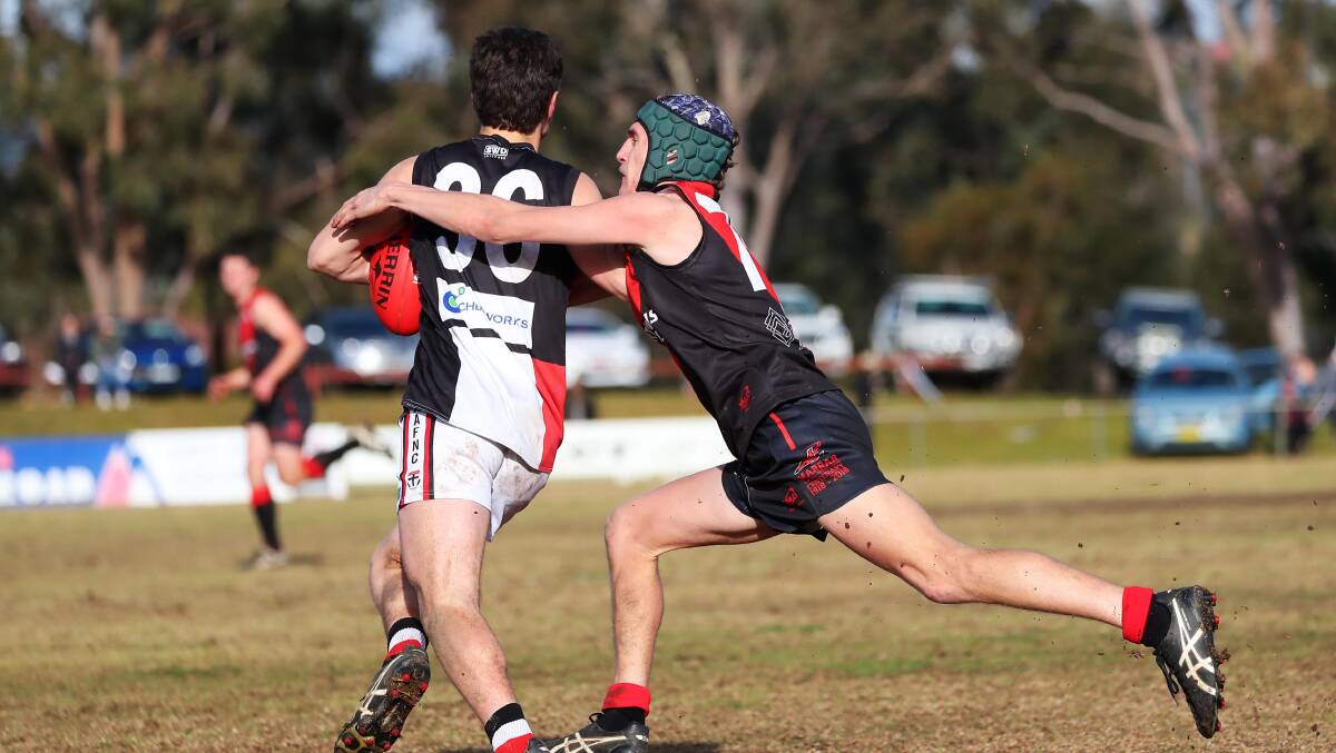 Jack Reynolds is his headgear during Marrar's win over North Wagga a fortnight ago.