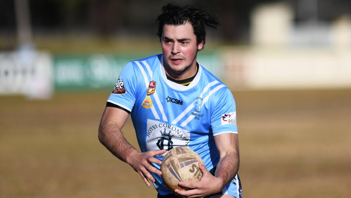 Austin McDougall comes out of Tumut's side to tackle Cootamundra on Saturday.