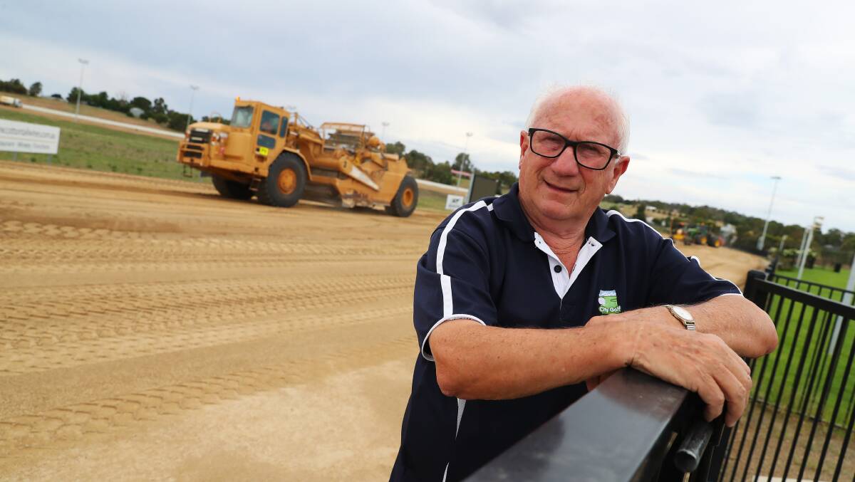WORK IN PROGRESS: Wagga Harness Racing Club president Terry McMillan overseeing some of the work on the Riverina Paceway surface this month. Racing is set to resume on February 2. Picture: Emma Hillier