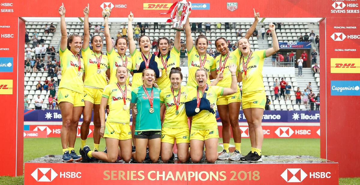 NUMBER ONE: Australia celebrates their World Series win despite a loss to New Zealand in the final in France on Monday morning. Picture: World Rugby