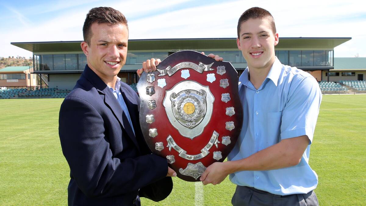 UP FOR GRABS: Mater Dei captain Wilson Hamblin and Kildare counterpart Zac Fairall are both looking to win the Hardy Shield final at Equex Centre on Monday. Picture: Les Smith