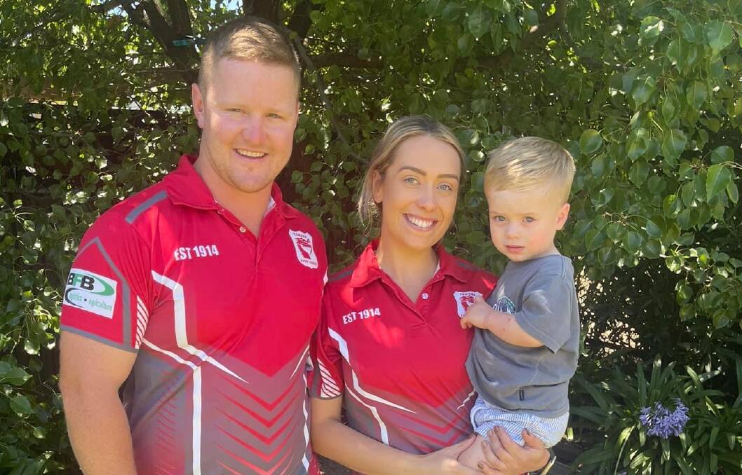 Hayden Philp, pictured with partner Gabby and their two-year-old Sonny, will play with Temora for the first time since 2018 coming off two grand final wins with Leeton.