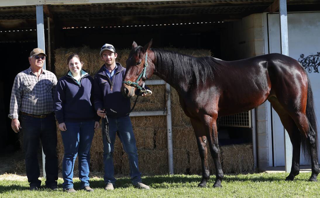 TEAM EFFORT: Junee trainer Terry Judd with daughter Tegan and reinsman Peter McRae with their Regional Championships hopeful Ideal Fantasy. Picture: Emma Hillier
