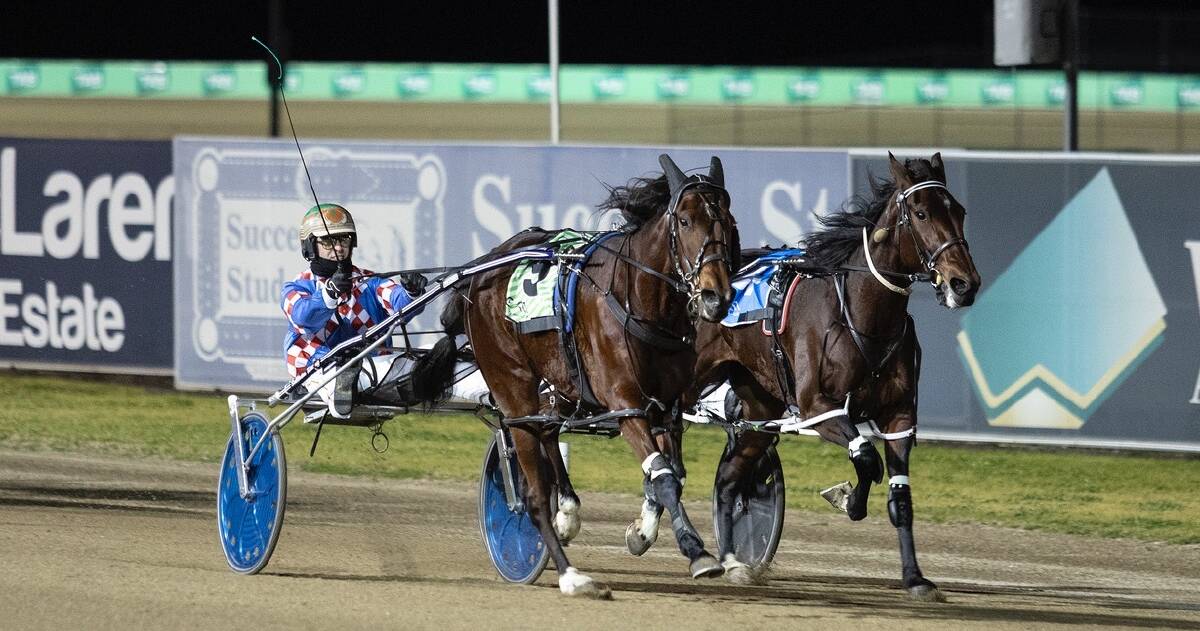 BIG WIN: Will Rixon steers Cee Cee Ambro to success in the group two NSW Breeders Challenge Blue for two-year-old fillies at Menangle on Saturday. Picture: Ashlea Brennan Photography