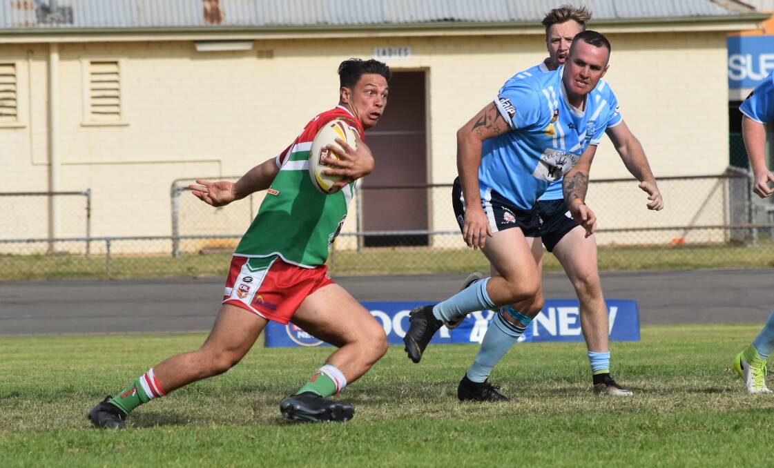 Forward Brigham Tukukino with the ball for Brothers in their semi-final loss to Tumut on Saturday.