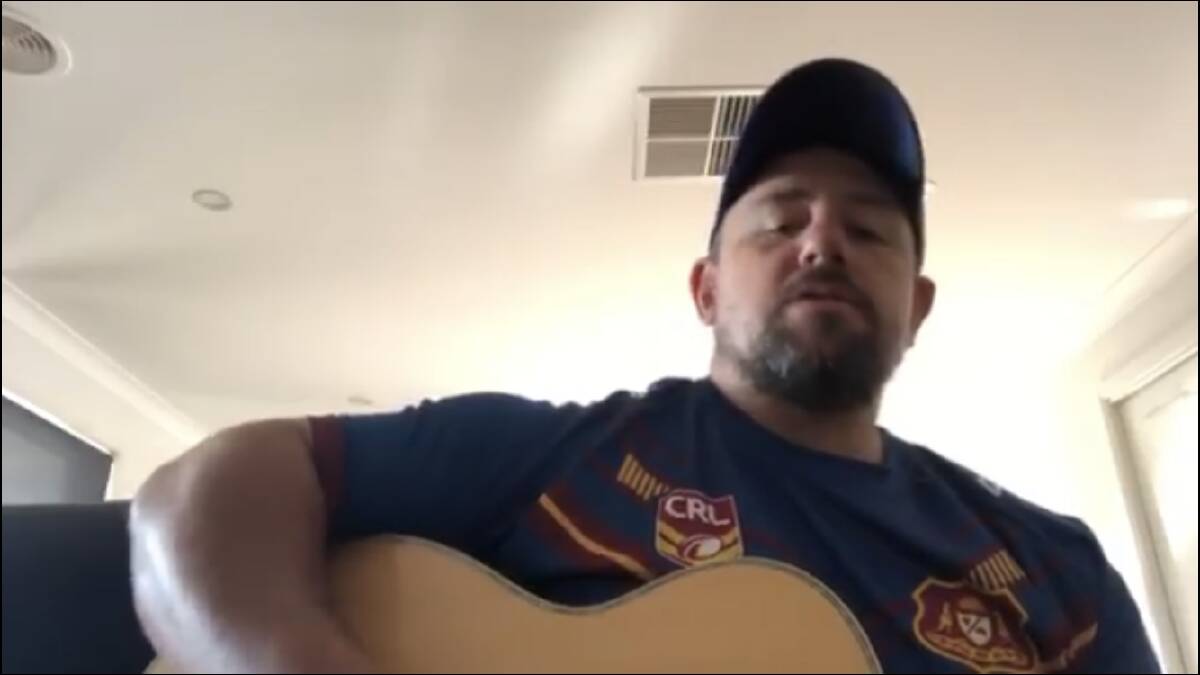 NEW PASTIME: Gundagai coach Adam Perry during one of his isolation songs on Facebook during the coronavirus crisis.