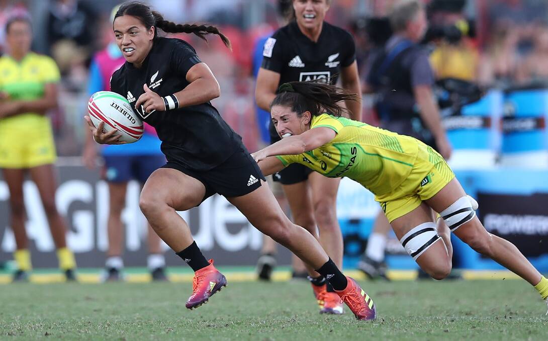 Alicia Quirk tries to make a tackle against New Zealand earlier this year.