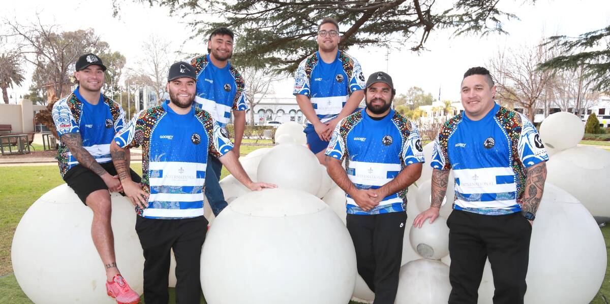 SPECIAL LOOK: Dylan McLachlan, Tyson McLachlan, Pita Herangi, Darryl Hemopo, Ben Schreiber and Adam Mokotupu in Wagga City's jumpers for their clash with CSU on Saturday. Picture: Les Smith