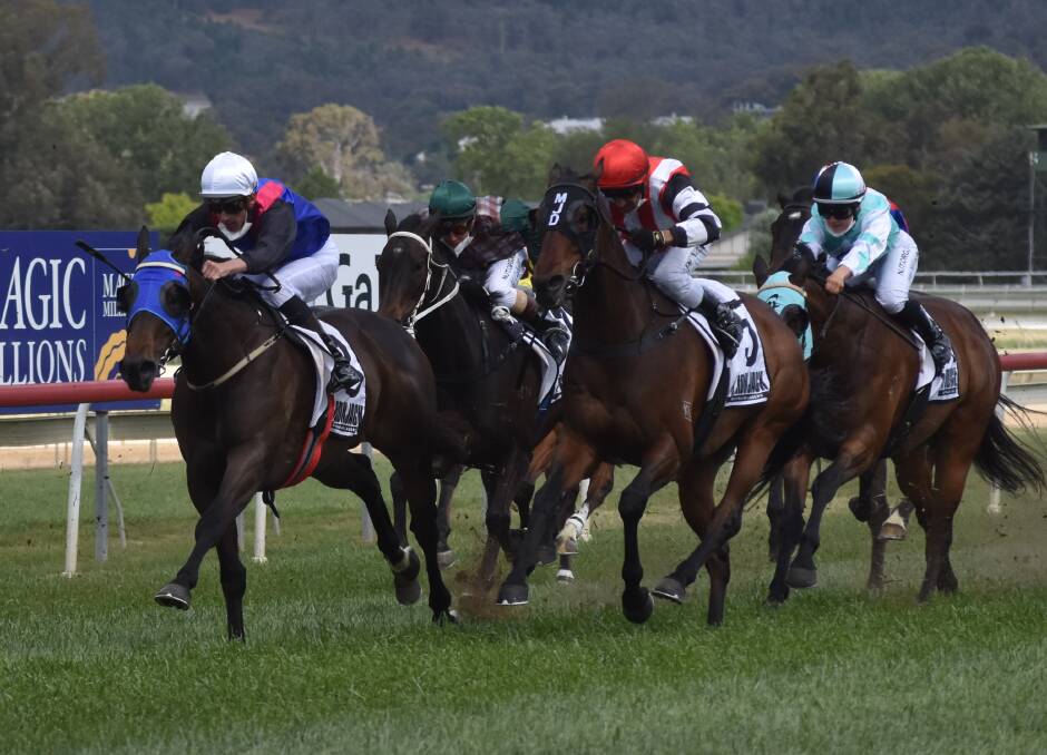 TOP FORM: Takissacod holds off Banger to take out the feature at Murrumbidgee Turf Club on Friday. Picture: Courtney Rees