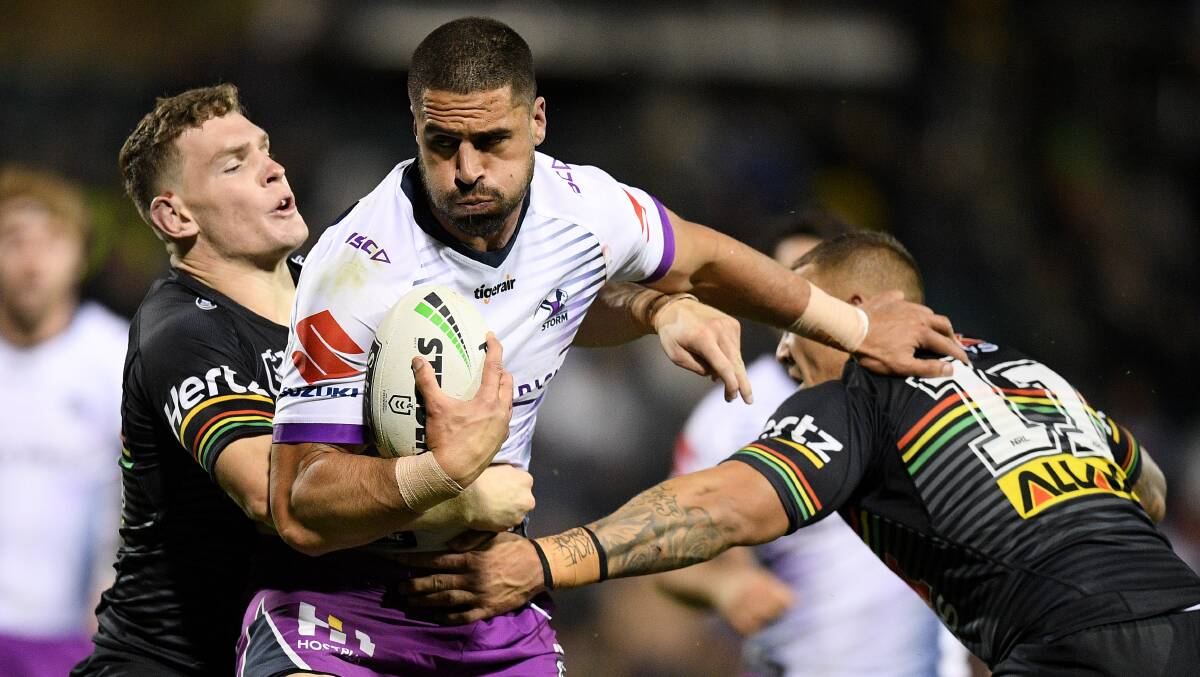 TACKLING MACHINE: Liam Martin comes in to stop Jesse Bromwich during Penrith's loss last weekend.