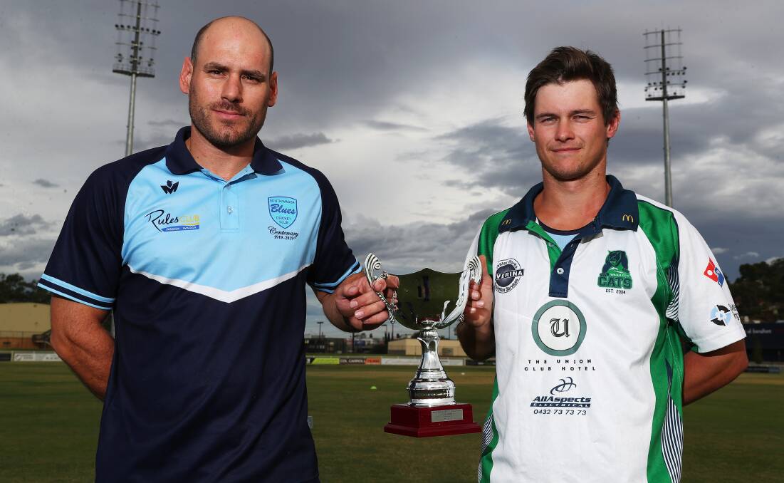 BATTLE READY: South Wagga captain Jeremy Rowe and Cats counterpart Josh Thompson ahead of the weekend's grand final. Picture: Emma Hillier