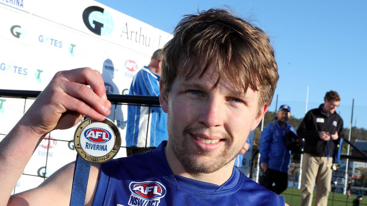 BIG GAME: Temora midfielder Sam Jensen was named as the best in the Farrer League grand final despite losing to Marrar on Saturday. Picture: Les Smith