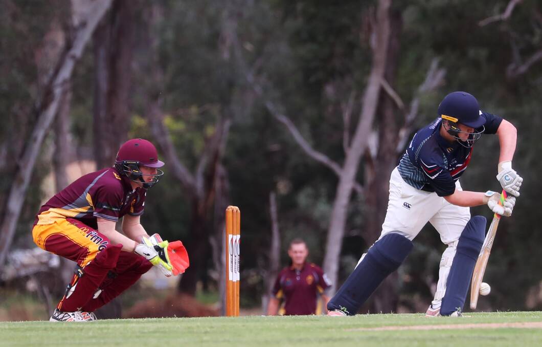 BAT ON BALL: Brendan Gale played another important role with the bat during St Michaels' win over Lake Albert on Saturday. Picture: Emma Hillier