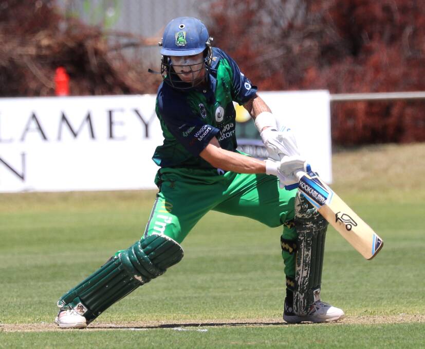 HOT SHOT: Jon Nicoll continued his fine form with the bat as he made an unbeaten 89 in Wagga City's win over Kooringal Colts. Picture: Les Smith