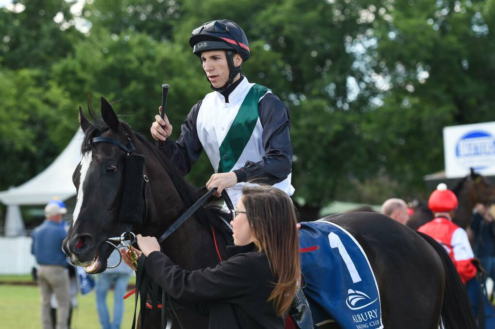 JOB DONE: Lewis German rode Tadween to its second win in two starts at Albury during the club's Oaks Day meeting on Thursday. The Hayes and Dabernig-trained galloper was in complete control of the race.