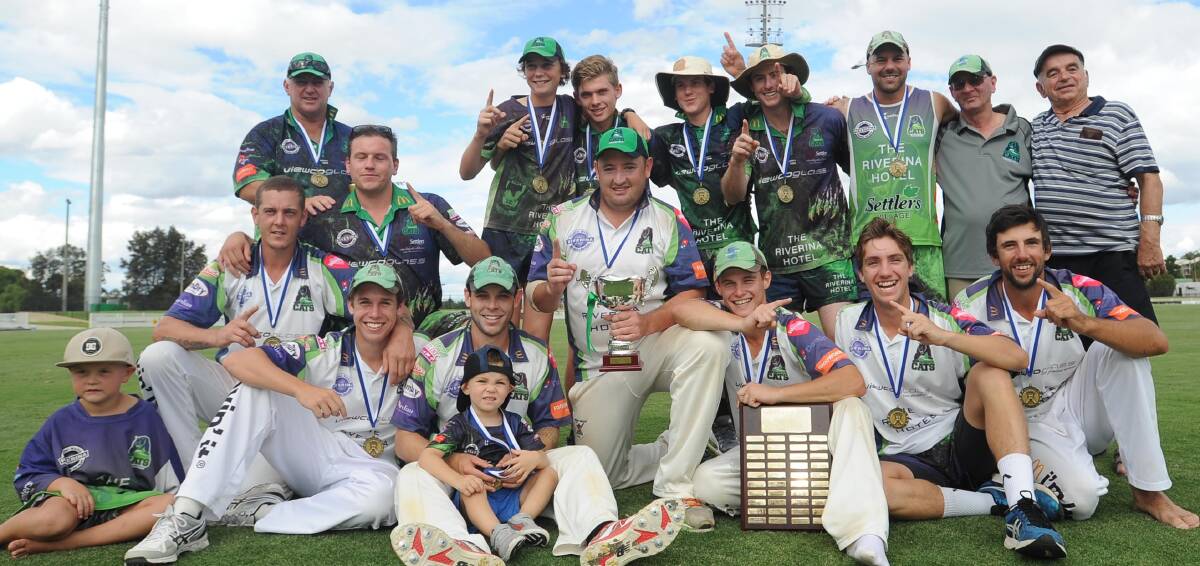 CREAM RISES: Wagga City celebrates after a five-wicket win over South Wagga in the Wagga cricket grand final at Robertson Oval on Sunday. Picture: Laura Hardwick