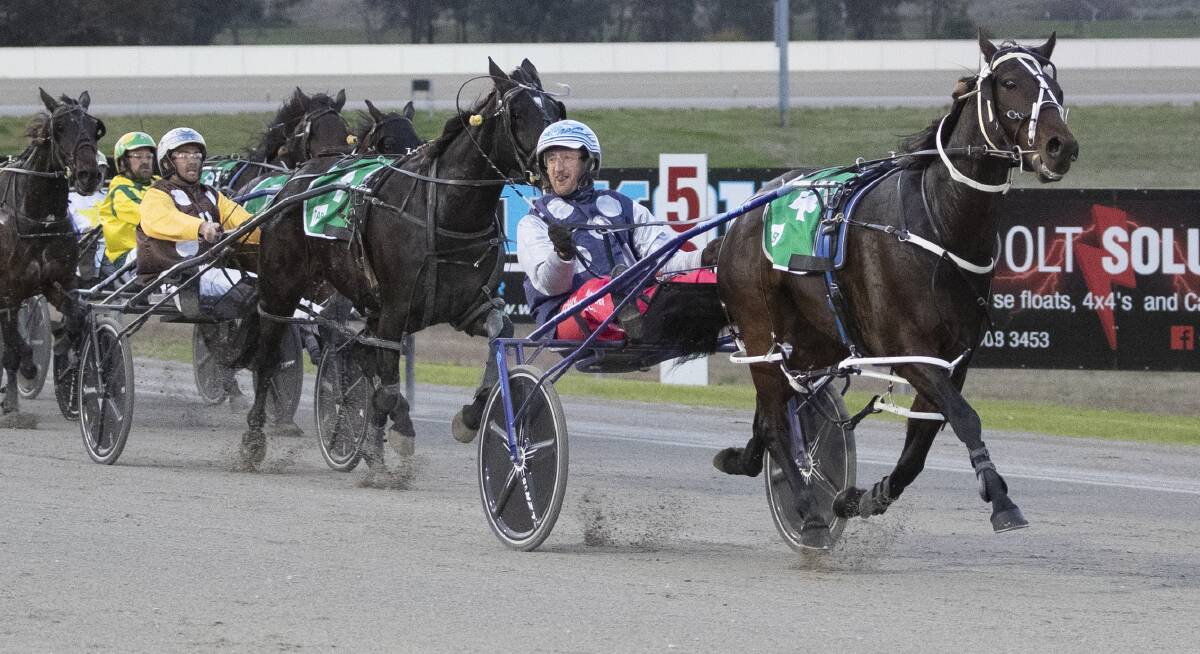 GROUP ONE GLORY:Jackson Painting celebrates as Rocknroll Runa take out the Regional Championships Riverina Final on Friday. Picture: Madeline Begley