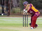 Haydn Pascoe was unbeaten on 30 when rain stopped play between Lake Albert and Kooringal Colts at Rawlings Park on Saturday. Picture by Les Smith