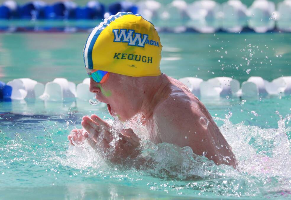 MAKING A SPLASH: Henry Keough charges down his lane in a 13 years 50 metre breaststroke race at he Riverina Anglican College's swimming carnival on Friday. He took out the age championships. Picture: Les Smith