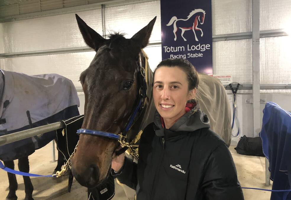 Alanah Pitt brought up her first winner as a trainer with Nevaevabend at Riverina Paceway on Friday. Picture: Courtney Rees