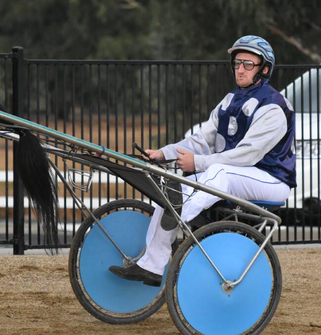 BACK ON TRACK: Jackson Painting is nearing a return to racing for the first time in over five years after regaining his drivers licence. He trialled at Riverina Paceway on Friday. Picture: Courtney Rees