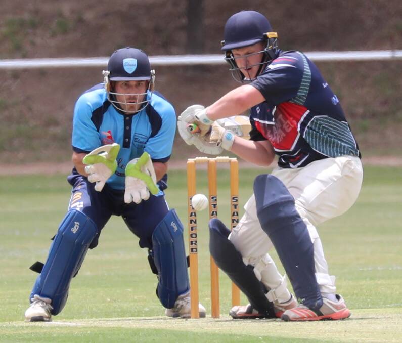 EYES ON THE PRIZE: Beck Frostick batting during St Michaels loss to South Wagga on Saturday. The Englishman finished on 73. Picture: Les Smith