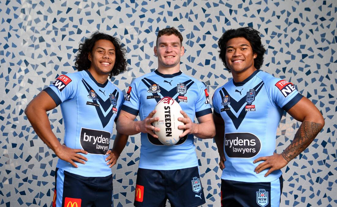BIGGEST STAGE: Temora junior Liam Martin, centre,
and Penrith teammates Jarome Luai (right) and Brian To'o
will make their State Of Origin debut for NSW in Townsville
next Wednesday. Picture: NRL Imagery/Gregg Porteous