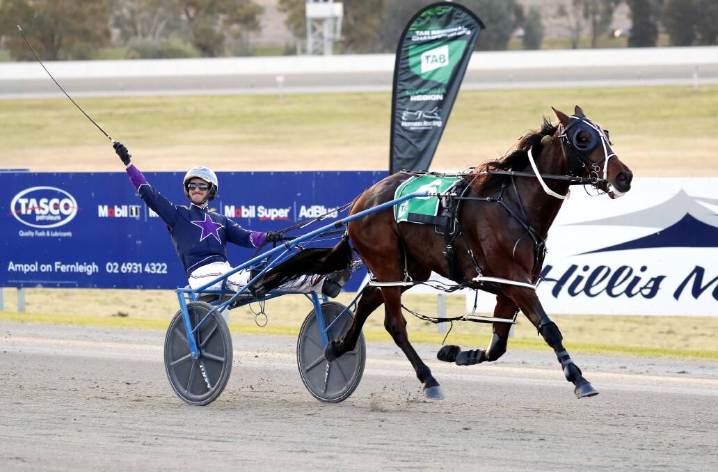 Blake Jones salutes as Brooklyn Bridge dominated his rivals to take out the Regional Championships Riverina Final on Friday. Picture