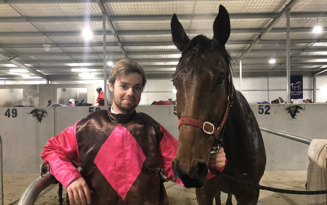 SWEET SUCCESS: Wagga teenager Joe Druitt celebrates after bringing up his first win with Saucy Dreams at Riverina Paceway on Friday night. Picture: Courtney Rees