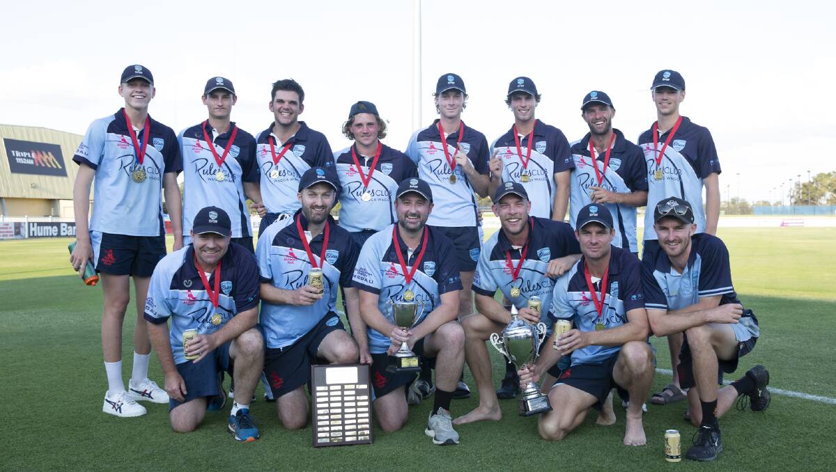 SWEET SUCCESS: South Wagga celebrates their premiership success after a three-wicket win over Wagga City on Saturday. Picture: Madeline Begley