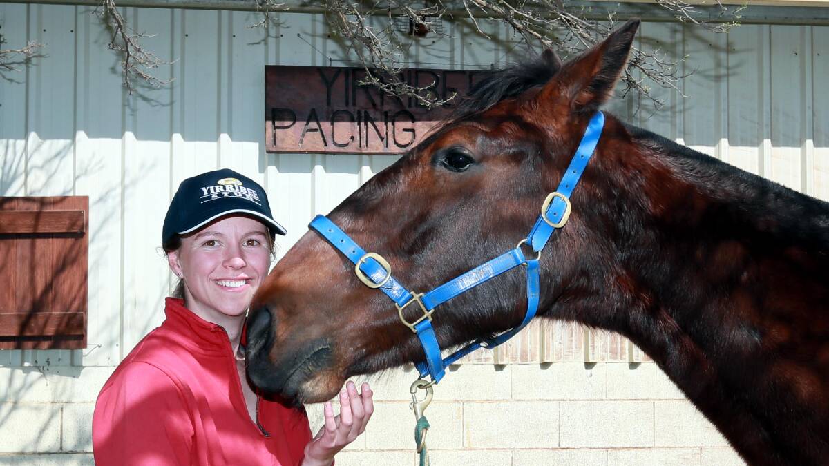 READY TO ROCK: The son of former New Zealand Cup winner Mainland Banner Bully Bourne, pictured with Molly Renowden, will make his debut at Riverina Paceway on Friday. Picture: Les Smith