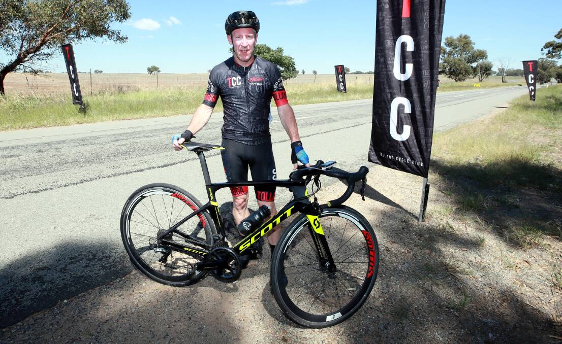 MAIDEN SUCCESS: Peter Johnson celebrates his first win after a strong start to the Tour de Riverina on Sunday. Picture: Les Smith