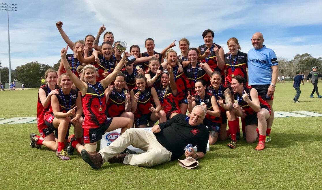 SWEET SUCCESS: Riverina Lions celebrate their first premiership after a tight win over ANU Griffins on Saturday.