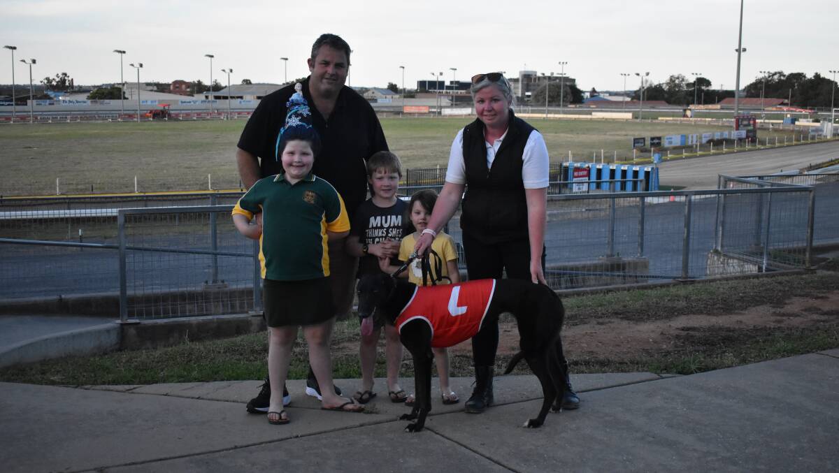 EARLY SUCCESS: Trainer Ben Talbot celebrates Miss Batmobile's win with children Tiara, 7, Jaxson, 5, Maddisson, 3, and wife Tiffany at Wagga on Friday. Picture: Courtney Rees