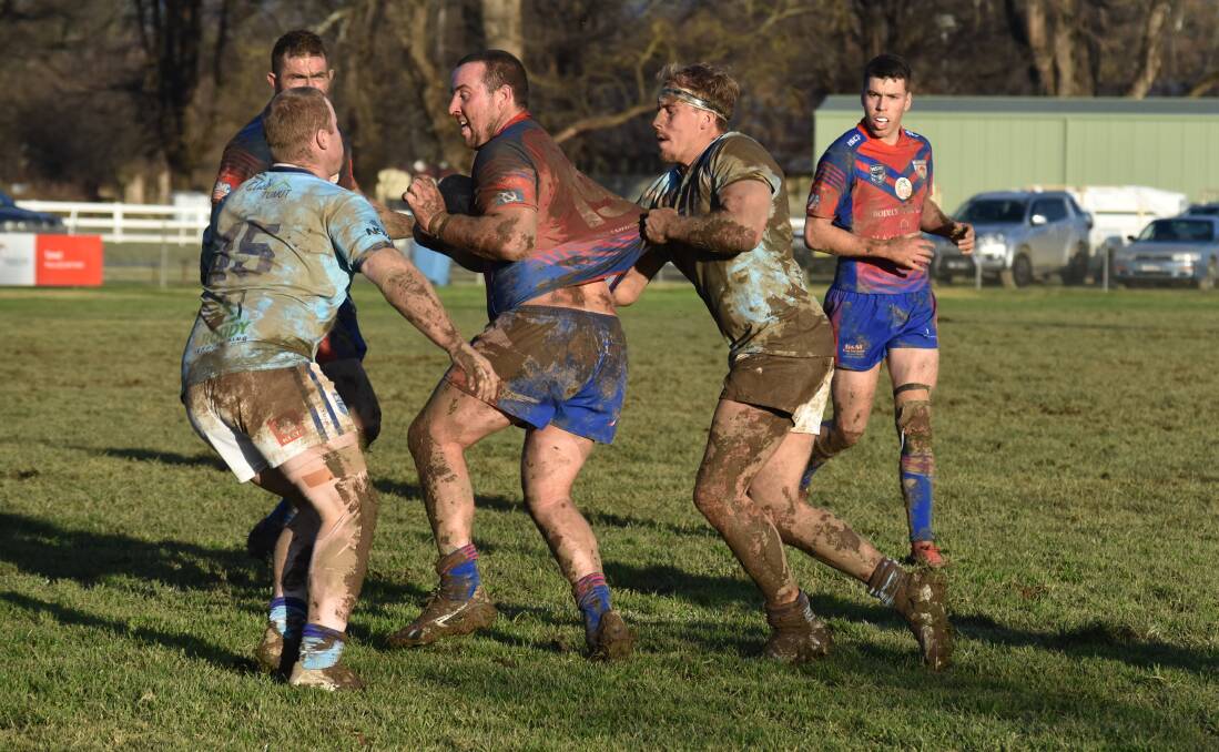 Craig Field tries to split the Tumut defence on Saturday.