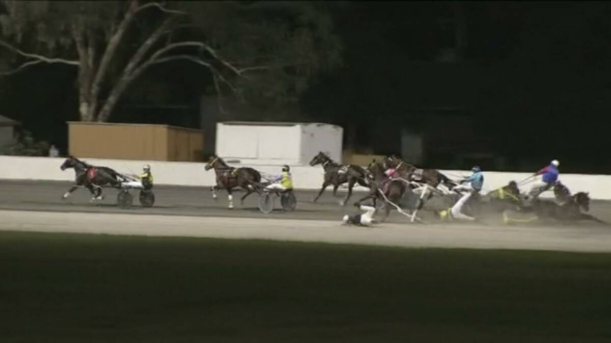The three-horse fall in the final race at Albury on Tuesday.