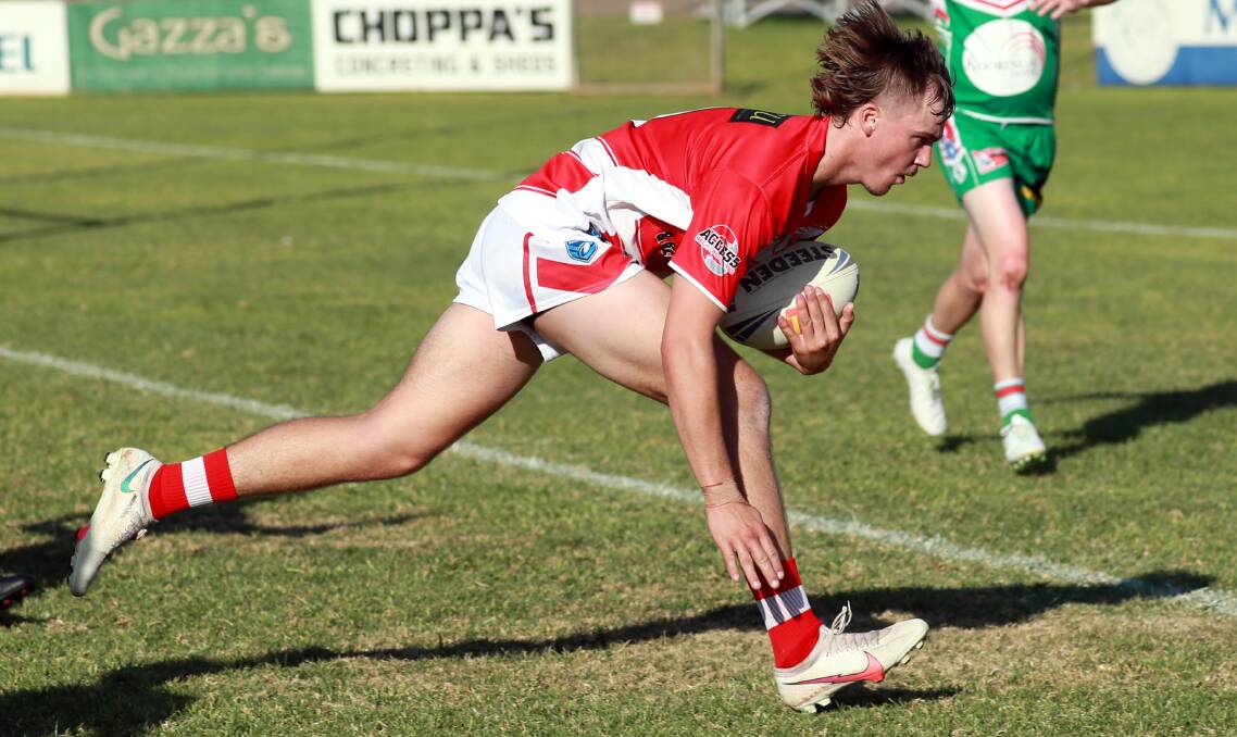 STARR OF THE SHOW: Hamish Starr scored two tries and booted a late penalty goal to help Temora to a 26-24 win over Brothers at Nixon Park on Sunday. Picture: Les Smith