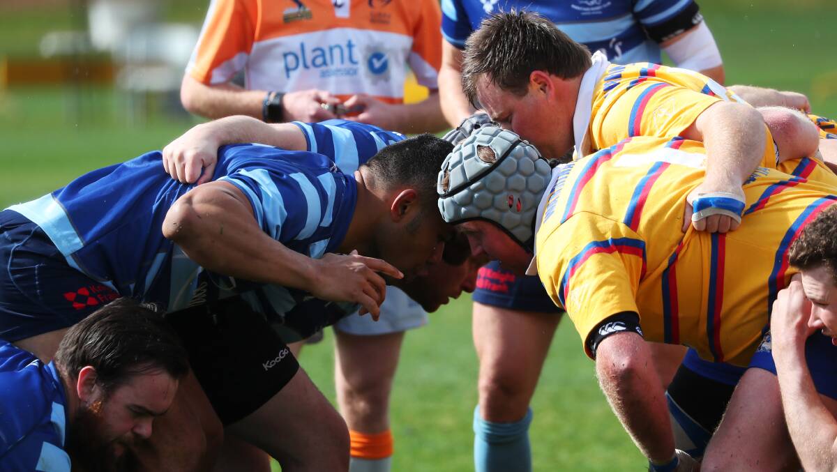 BIG CHALLENGE: Hay, pictured packing into a scrum during the 2018 grand final loss to Waratahs, are looking to boost their playing stocks to make the move to first grade.