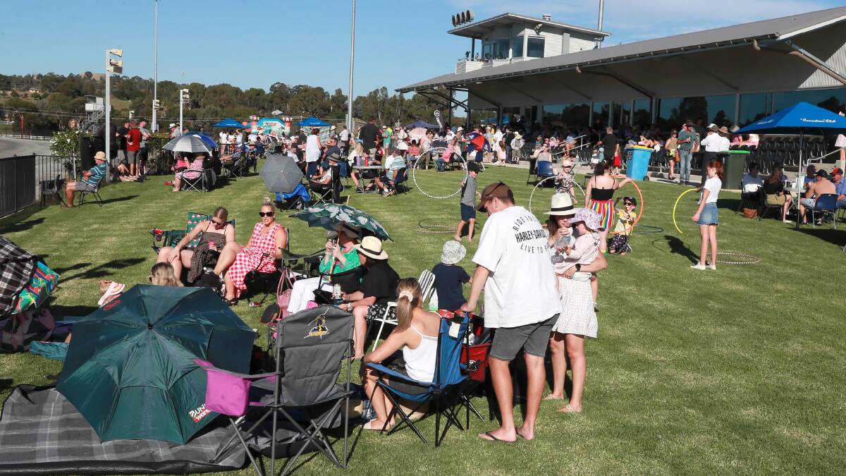 Part of the crowd at Riverina Paceway on Sunday.